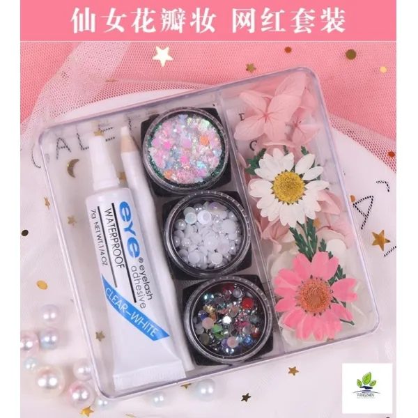 봉쥬애리 눈물을 뚫고 들어간다 눈초리 스티커 반짝이 여자 무대 화장함 색조메이크업 별 글리터, D46- 스윗 꽃잎 화장함  -O4