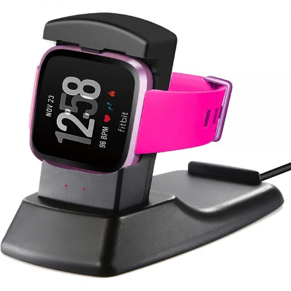 NEXGADGET 충전기 독 핏빗 Versa Smartwatch를 검은 색과 케이블 코드 역 크래들 자료 호환 충