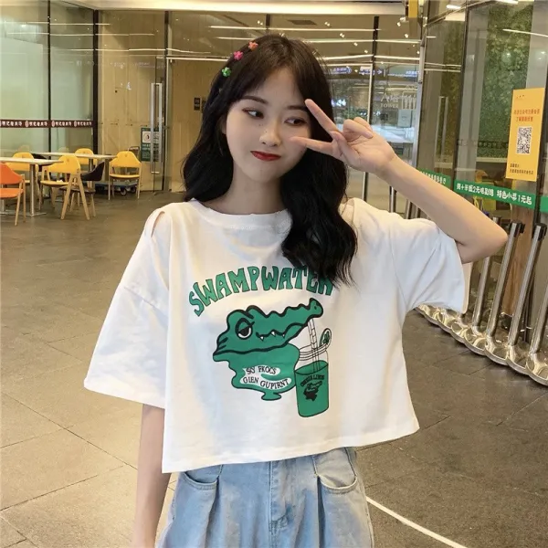 Zoneshop 여성 반팔티셔츠 프린트티 라운드티 박스티 캐주얼티q19