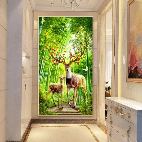 가온나래 대나무 숲 화려한 사슴 전체보석십자수 집에서취미, 50x90cm