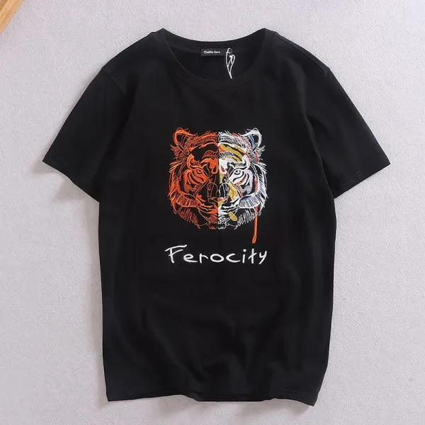 굿딜상점 남성캐쥬얼반팔티 무게 파운드 패기 호랑이의아가리 십수만 바늘 빅 자수 여름 배기 트렌드 라운드넥 캐쥬얼반팔티셔츠