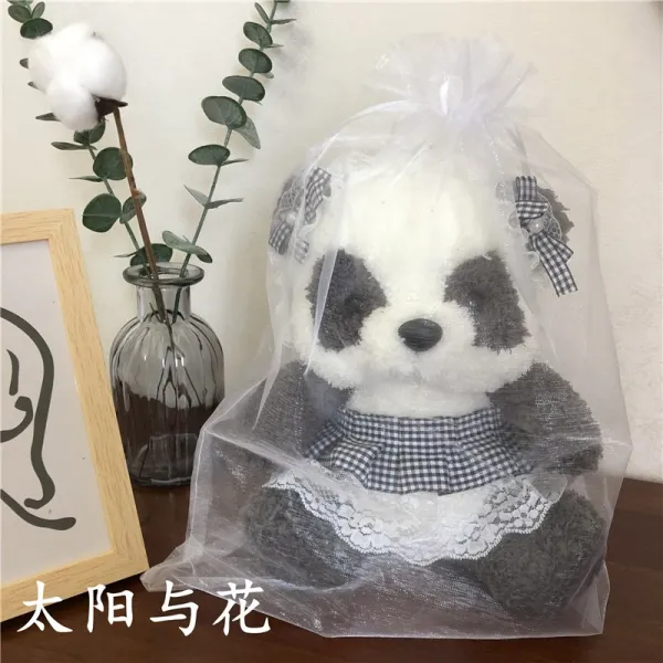 INS 큐트 소녀마음 맹물 돼지 곰돌이 고양이 털 피규어 봉제인형 여성, 25 센치, 흑백 체크스커트 망사형 팬더