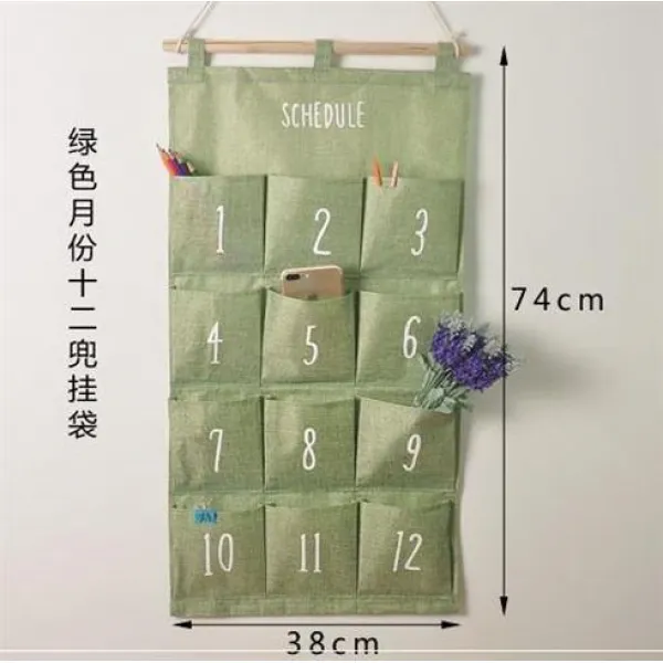 블루투스헤드셋 주머니 문뒤 벽면 방 벽 각종 장식품 작은천주머니 벽걸이 매직 벽걸이식 수납주머니, T01-45*74, C16-그린색 월분 십이 자루를 싸다