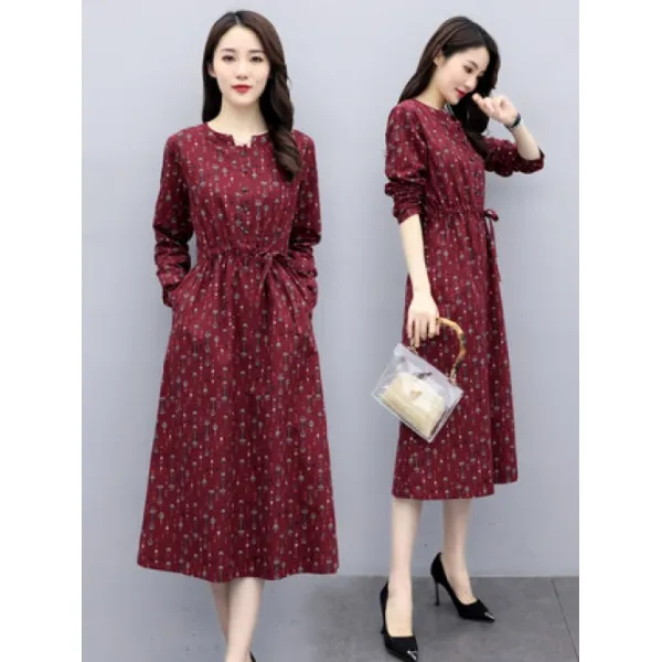 SUIHAN 미디엄 면 마분가라 원피스봄허리가 슬림핏패셔너블한 분