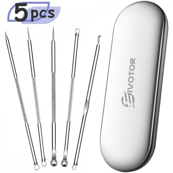 블랙헤드 리무버 키트 Eivotor 블랙헤드 코미온 추출기 도구 5 In 1 프로페셔널 스테인리스 핌플 여드름 잡티 제거 세트 화 1 단일옵션