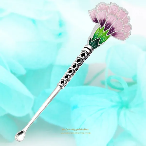  골드앤실버 순은 칠보 귀이개 애교예단 고급선물 실버99% 카네이션 꽃 귀후비개 2_핑크 순은 귀이개