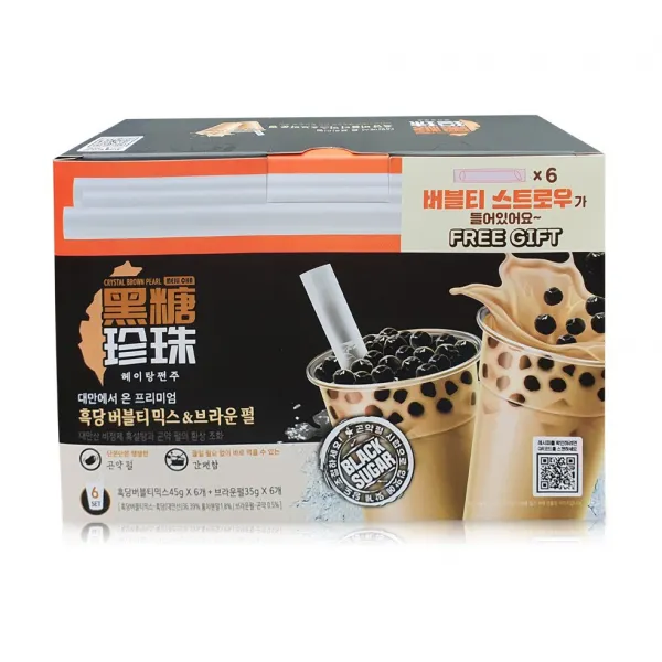 헤이탕쩐주 브라운슈가 버블티 믹스 270g + 브라운펄 6T 210g 세트, 1세트, 480ml