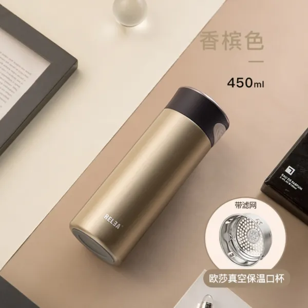 고급 스테인리스 대용량 텀블러 남녀 휴대용 물컵 보온텀블러, 스트레이트컵 450ML-샴페인