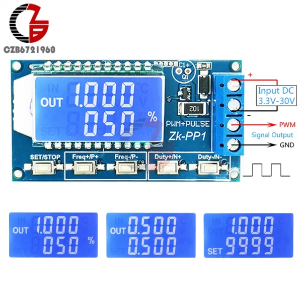 PWM 펄스 신호 생성기 모듈 DC 3.3V 30V 1Hz 150KHz 1CH 조정 가능한 주파수 듀티 사이클 사각파 역방향 보호 LCD 시그널 생성기, 없음