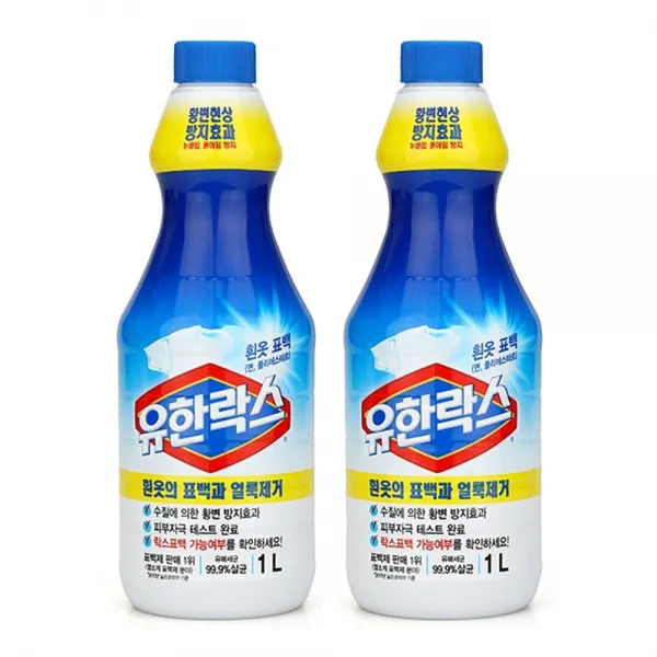 [MantaX] 1+1 흰옷 표백제 1L 용기, 유한락스 황변현상 방지효과 얼룩제거
