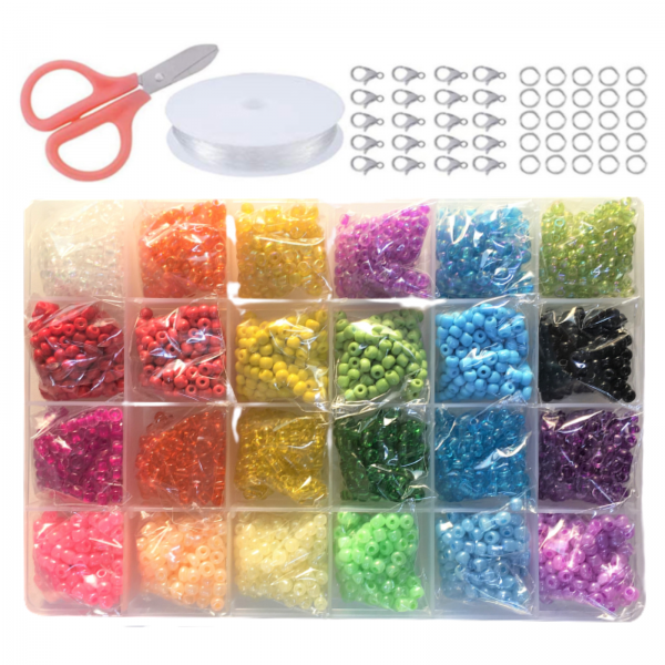 리니팜 24칸 5종 혼합 시드비즈 세트 랍스터고리 반지 팔찌 마스크 목걸이줄 스트랩 키링 만들기 비즈공예재료 키트 악세사리부자재 5종혼합 4mm