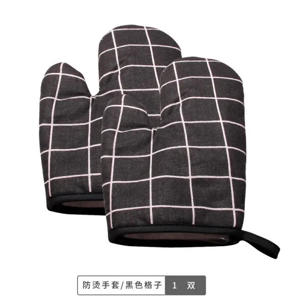 무한정 거주함 베이킹 손 두꺼운 면린넨 화상방지 주방 키친 전자렌지 전용 내열 단열, 블랙 체크하고 있다 겹