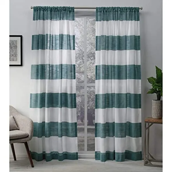 EOM 독점적 인 홈 커튼 Darma Sheer Linen Rod Pocket Curtain Panel Pair [50x108- Teal] - E00670722YP5LV9, 50x108- Teal