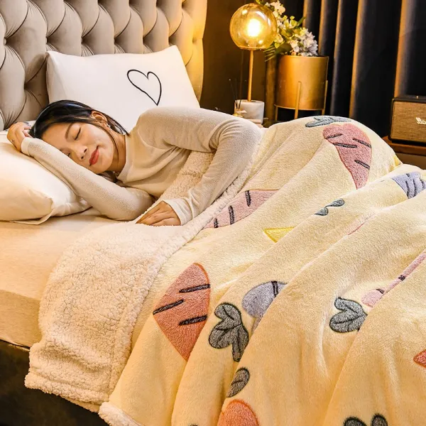 양털이불 가을겨울 두꺼운 더블층 담요 산호벨벳 무릎담요 양털 침대커버 이불 보온 플란넬 싱글더블, C09-당근(A얼굴 구름 밍크솜털 B면램스울)
