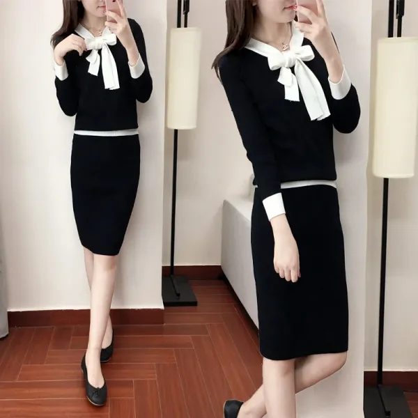 패션이루 긴팔 티셔츠 H라인 여름 투피스 세트 캐주얼 스커트