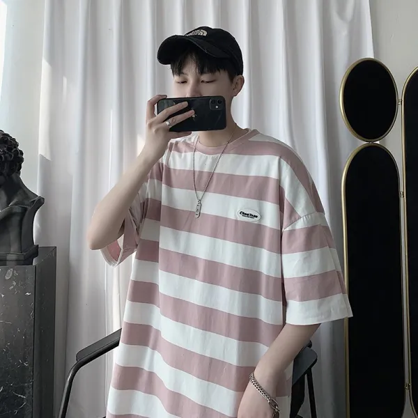 세컨드플랫폼 Q106 누계 판매 5W 스트라이프 단가라 반팔맨 와이드 루즈핏 P28