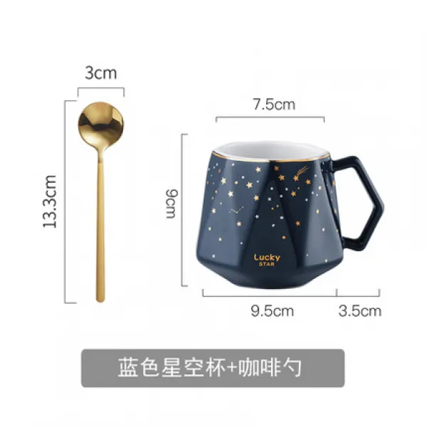 별하늘 말잔 도자기 커피잔 ins 여 심플 크리에이티브 커플 개성트렌드 커버 스푼 물컵, 별이총총한하늘 머그컵 400ml커피