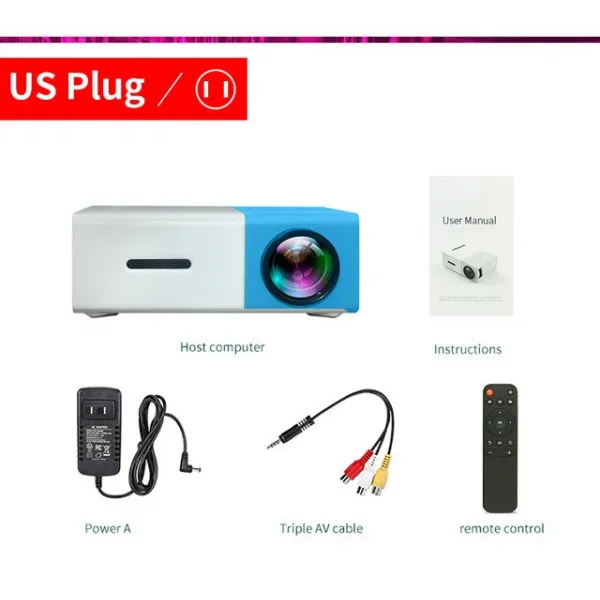 Lejiada yg300 led 소형 영사기 320x240 화소는 1080 p 휴대용 영사기를 지원한다 가정 매체 선수 붙박이, 09 Blue US Plug