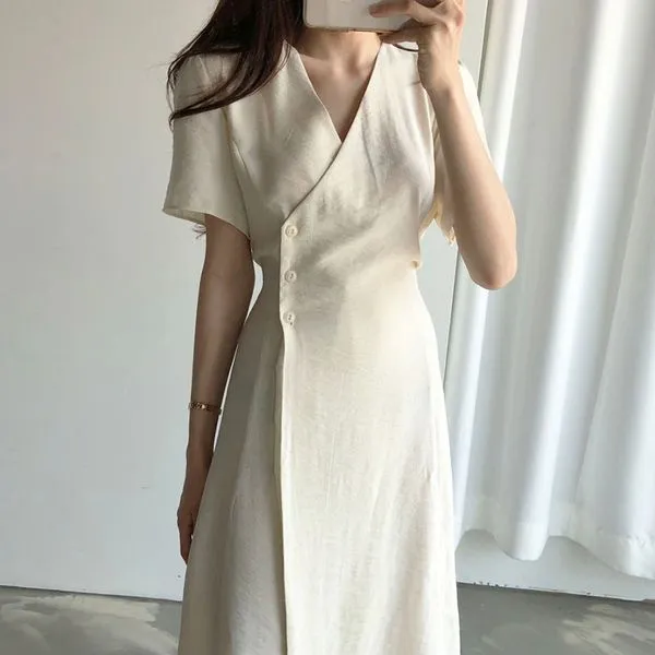 가을 하객룩 상견례 옷차림 돌잔치 행사 랩스타일 V넥 원피스 (2color)