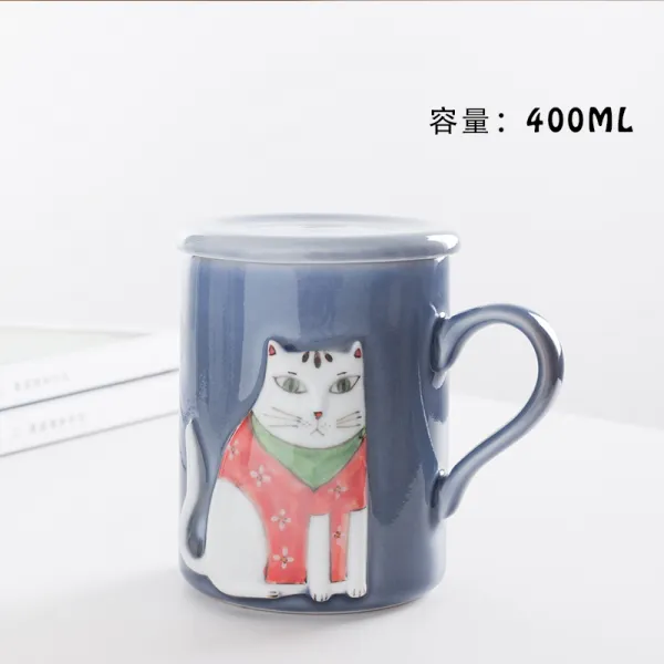 굿럭 크리에이티브 M데이트 타인데이 야옹 머그컵 있음 뚜껑 스푼 큐트 초모 소녀마음 독창적 개성 가정용물, 1, 고액의 고양이 맹 뚜껑 레드스카프 타