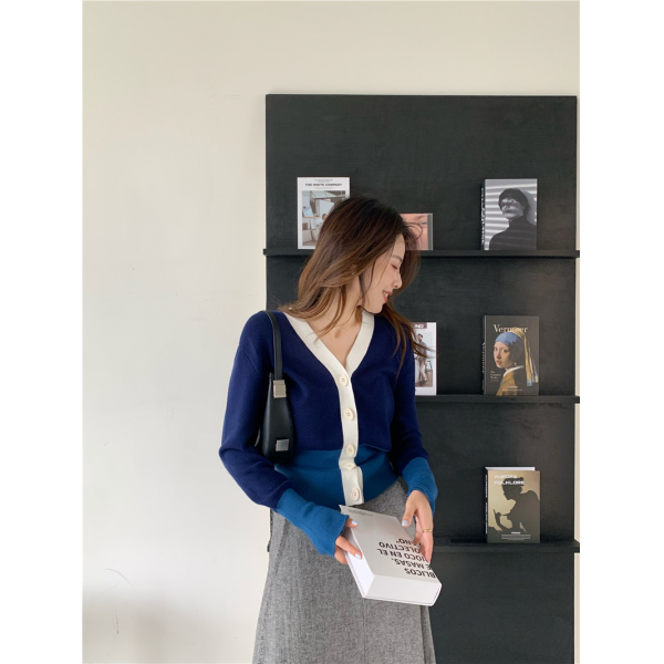 양털니트 조촐하게 잡아당기다 1937 멜란 블러킹 보여 화이트 블루 소프트 가디건 브이넥 싱글 버튼 긴팔 3716162154