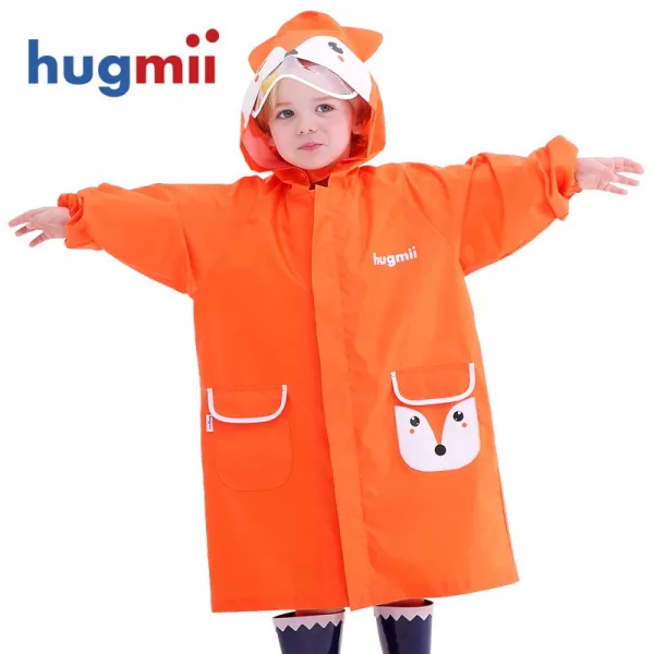 hugmii 어린이 우의유치원 소학생 우의남학생 녀아동 우의차양 책가방 챙긴 귤색 여우 S