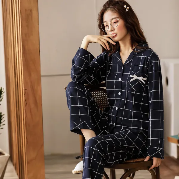 묘 계 파자마 순면 남 여성 홈웨어 긴팔 봄가을 겨울 얇은 전체 면 커플