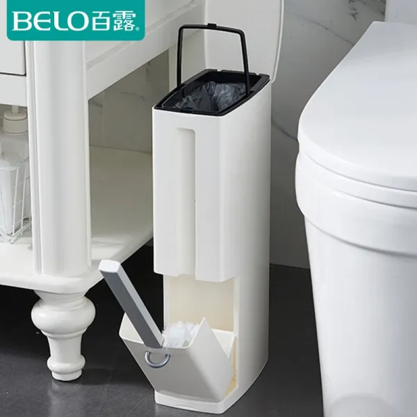 백로일식 화장실 쓰레기통 가정용 집합 변기 브러시 세트 좁은 변소 휴지통 휴지통 휴지통에 두꺼운 손잡이 다기능 3합