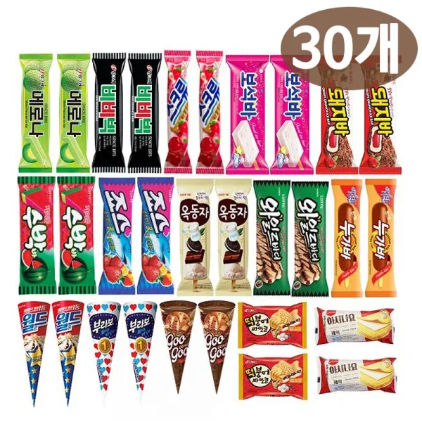 아이스크림 혼합 모음 샌드 콘 하드 빙과류 푸짐한 30개입 박스 총 육십개 두박스 발송, 단품