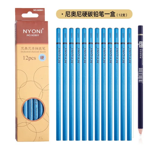 연필 콩테 nyoni연질 전문 스케치 유연탄 펜스케치 미술 전용 매우부드러움 그림 공구 나긋 회화, T21-경탄소 12개+지우개 펜 1개