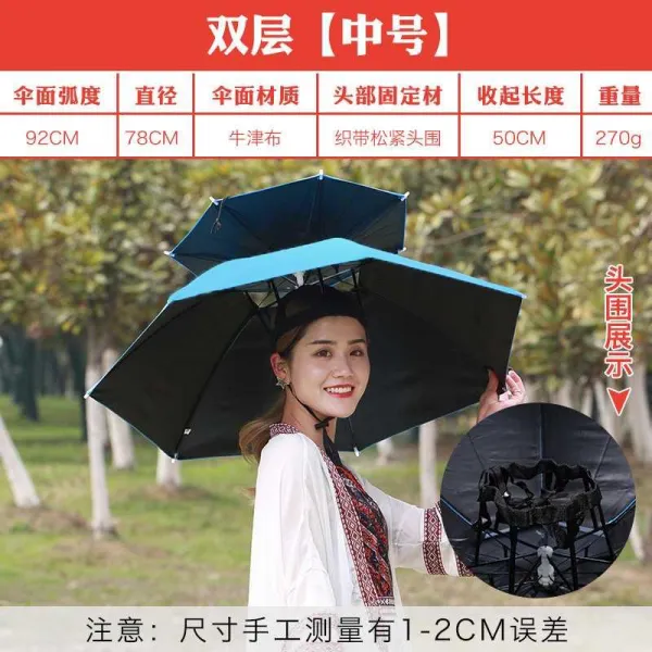 있음 머리 위 의 우산모자 헤드셋 레쉬가드 큰사이즈 라지 차를 따다 삿갓 T우산 Y모자 케이프 판초, 업그레이드 더블레이어 블랙 풀 78c