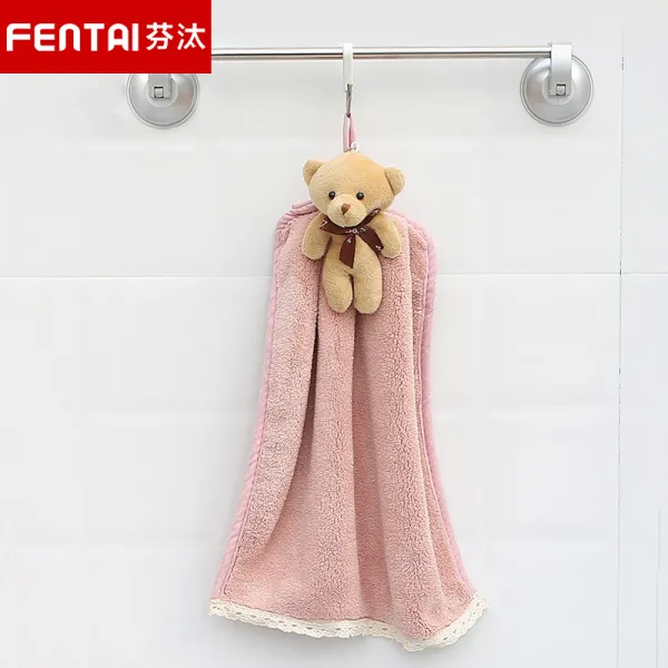 닦기 손타올 걸이식 가정용 두껍게 산호 솜털 빨랫감 귀엽게 털 안빠져 집안일 주방 수건 걸레 연근 핑크 곰돌이 손수건