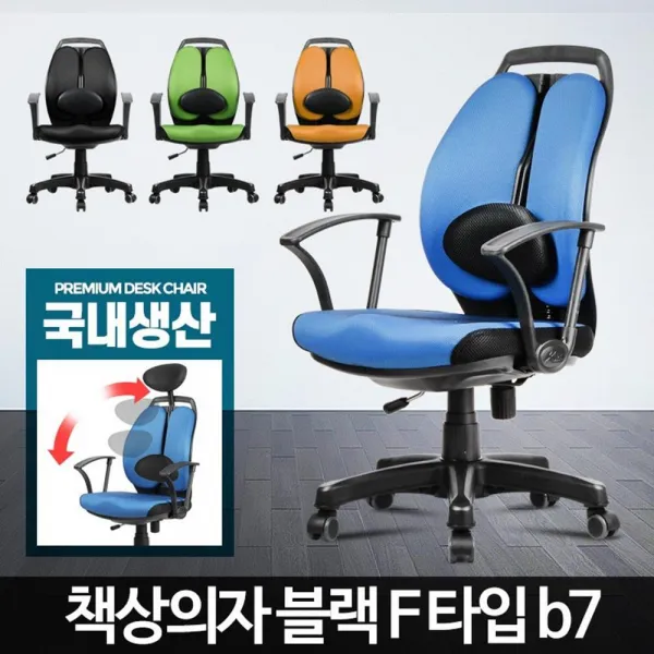 듀얼등받이 요추받침 허리약골 컴퓨터의자 책상의자, 블루