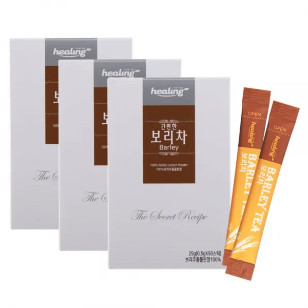 힐링 간편한보리차50스틱x3박스 100%순수보리추출분말 베타글루칸81mg 그래뉼가공 철저한관리 엄격검수통과 덱스트린NO 보리차, 3개, 25g