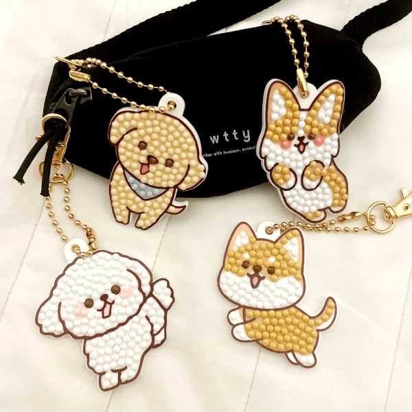 강아지키링 3D 보석십자수 DIY 캔버스 비즈 큐빅, 말티즈