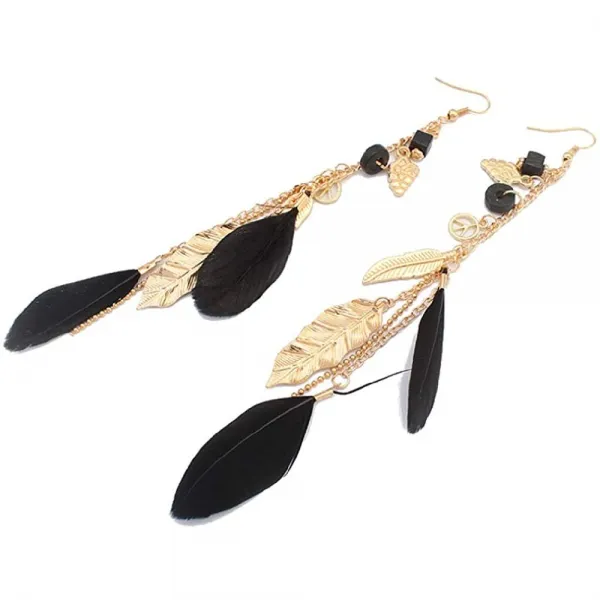 Skyscraper 여성 드롭 후크 귀걸이 마천루 보헤미안 스타일 깃털 귀걸이 골드 귀걸이 잎 모양의 귀걸이 댕