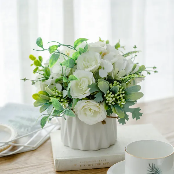 리얼 식물 월계화 디어 분경 함 화분 모방화 나비난 장식 플라스틱 꽃 조화 분재 타입 14도자기 모방함 꽃