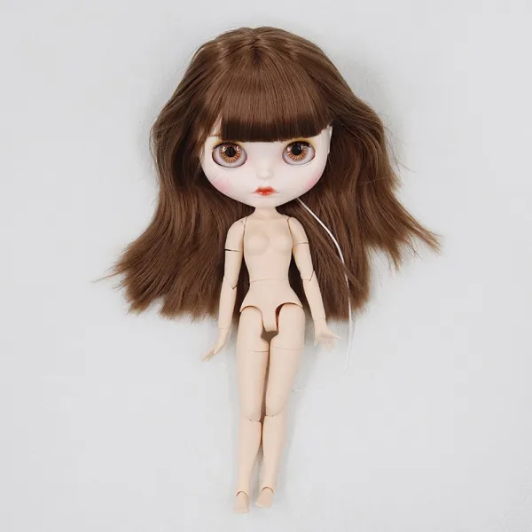 DBSBLYTHE 숏 19 관절 나체 어린애 입을 삐죽거리다 웃는얼굴 덧니 분장 개와 화장을 고치다 완제품, 커피 색상 긴머리 입을 삐죽거리다 19 관절 누드