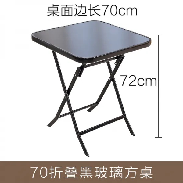 야외테이블 접이식탁자 찻집 심플 전세 가정용 휴대용 베란다 작은테이블의자 실외 노점진열대 강화유리 식탁, T10-70접이식 블랙 사각탁자