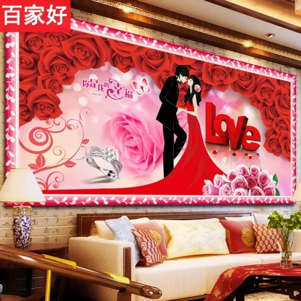 가담 결혼 면사 커플 침실 신혼집 경축 계열 백년 사이가 좋다 전수하다 핸드메이드, 생태 무명실 120 *50cm 고화질