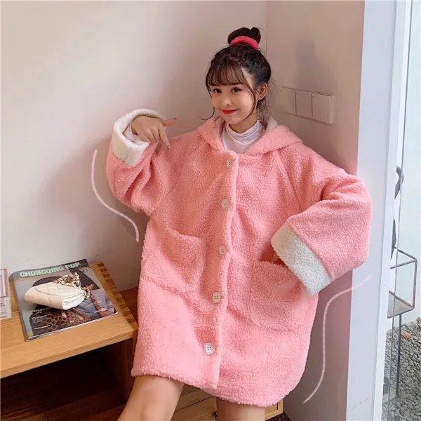 누이동생이 달다 메카 두꺼운 램스울 큐티 베어 귀후드 털부드럽다 외투녀 가을겨울