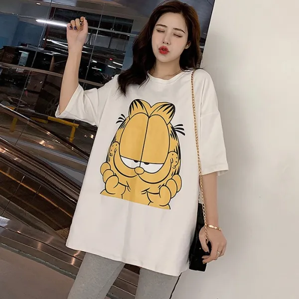 블랙바바 여성 프린트 반팔 면 티셔츠a19052773