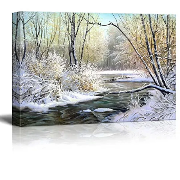 NMT 캔버스 인쇄 벽 아트 - 나무 강물과 겨울 풍경 - 32 x 48 [32