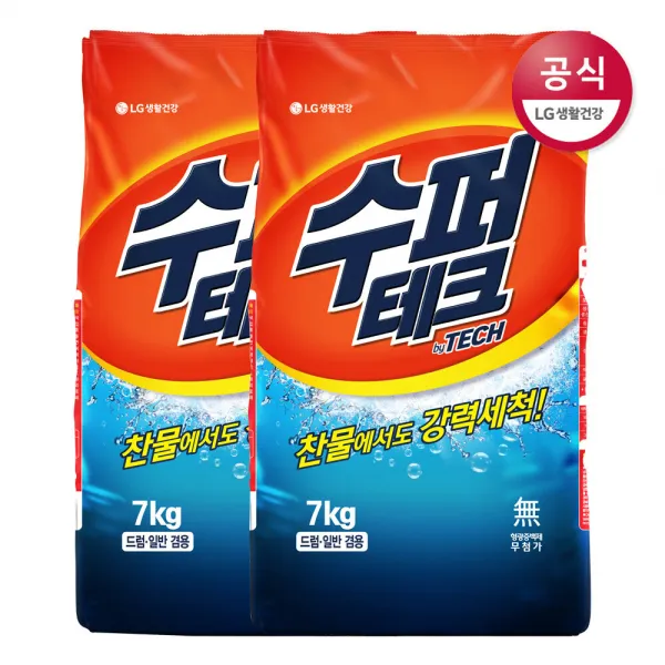 [신세계TV쇼핑]LG생활건강 수퍼테크 분말세제 7kg x2개, 1