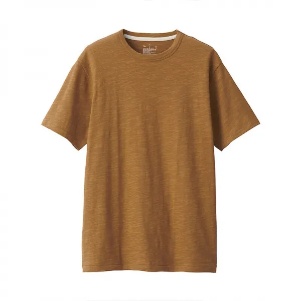 무인 양 품 MUJI 남성 용 굵기 불 균등 면 실 천축 짜 임 라운드 반팔 티셔츠 오렌지 XL, 상세페이지 참조