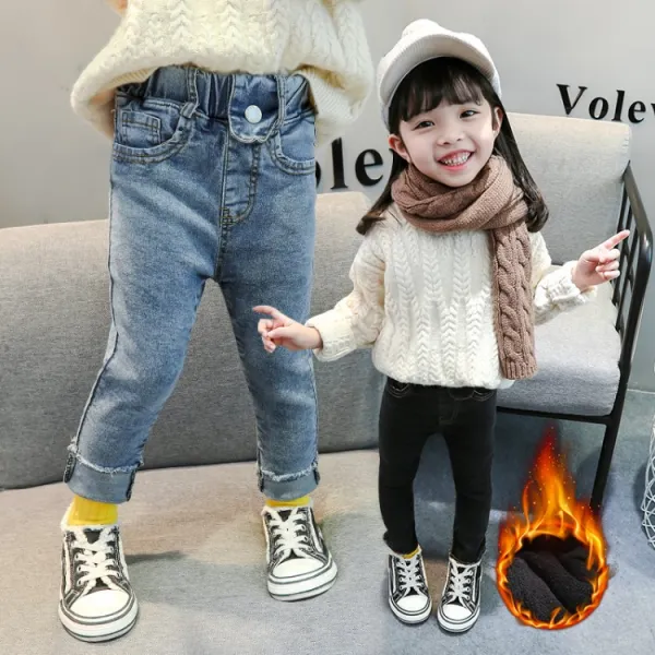 달 산토끼는 작고 달콤하고 한입 扣어 기모 청바지