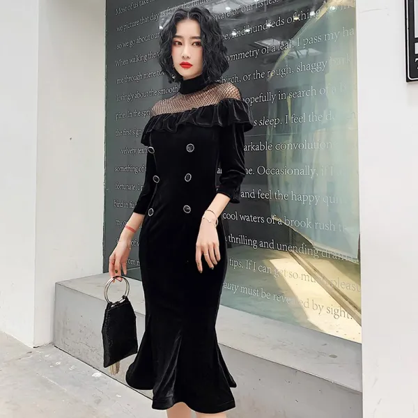 파티 블랙 스몰 드레스 헵번 평소 명원고급 섹시 송년회 벨벳 피쉬테일