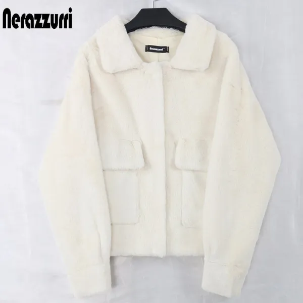 청정직구 인조퍼자켓 Nerazzurri 모조모피 코트 여성 젊은 타입 스타일리시 페이크퍼 숏