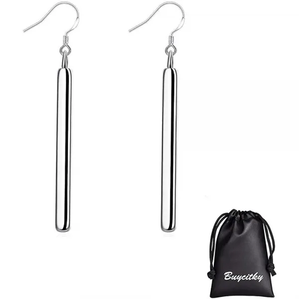 Buycitky 미니멀 스털링 실버 도금 드롭 댕글 귀걸이 바 귀걸이 라인을 단순화 귀걸이