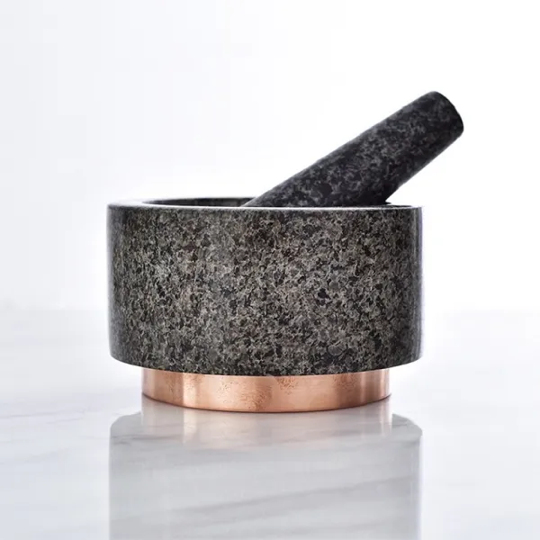 Thekitchenshop 천연대리석 황동받침대 맷돌 분쇄기 돌절구 마늘 양념분쇄기 다지기